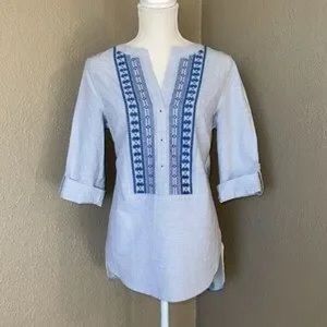 Multiples v neck high low Aztec top small